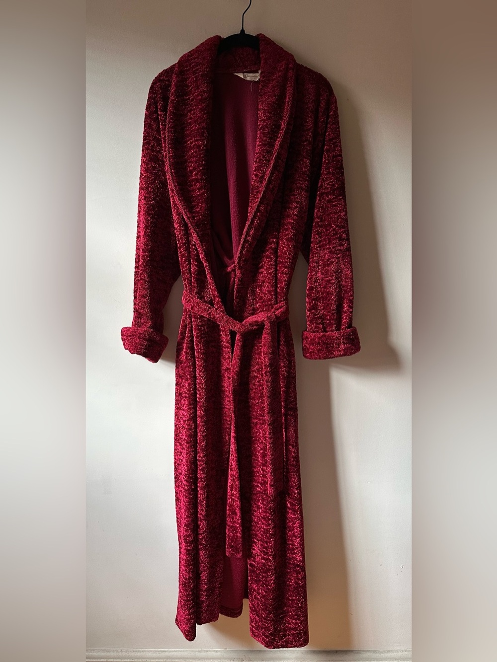 Vintage 80s Red Chenille Robe Luxurious Boudoir